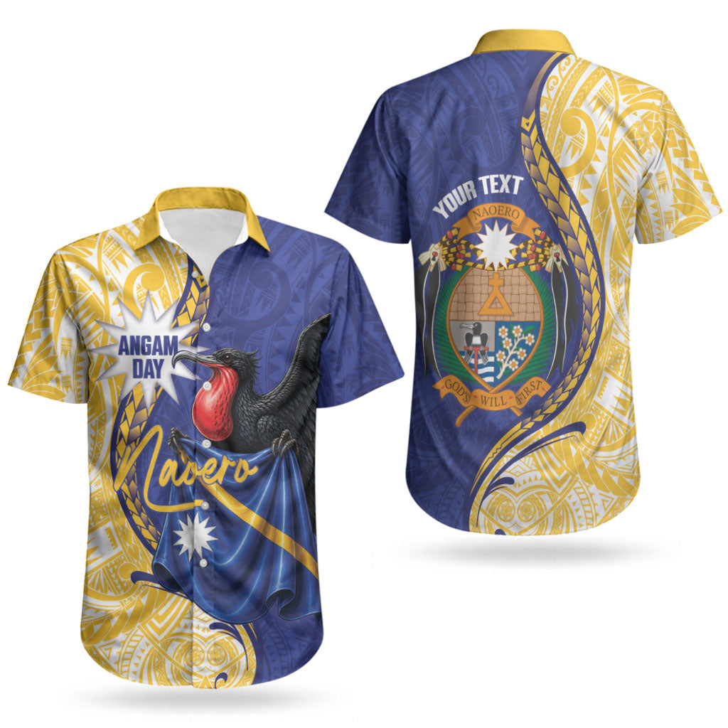 Personalised Nauru Angam Day Couples Matching Puletasi and Hawaiian Shirt Naoero Frigatebird With Flag Proud