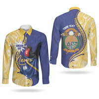 Personalised Nauru Angam Day Couples Matching Puletasi and Long Sleeve Button Shirt Naoero Frigatebird With Flag Proud
