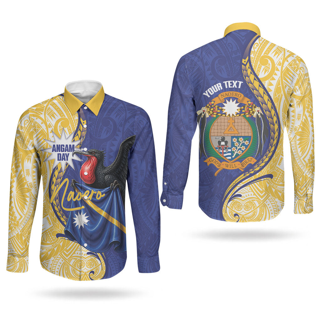 Personalised Nauru Angam Day Couples Matching Tank Maxi Dress and Long Sleeve Button Shirt Naoero Frigatebird With Flag Proud