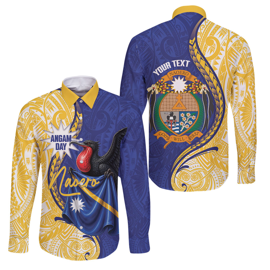 Personalised Nauru Angam Day Family Matching Mermaid Dress and Hawaiian Shirt Naoero Frigatebird With Flag Proud
