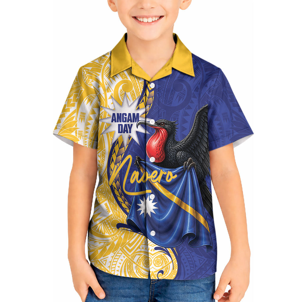 Personalised Nauru Angam Day Kid Hawaiian Shirt Naoero Frigatebird With Flag Proud