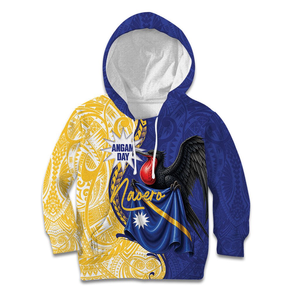 Personalised Nauru Angam Day Kid Hoodie Naoero Frigatebird With Flag Proud