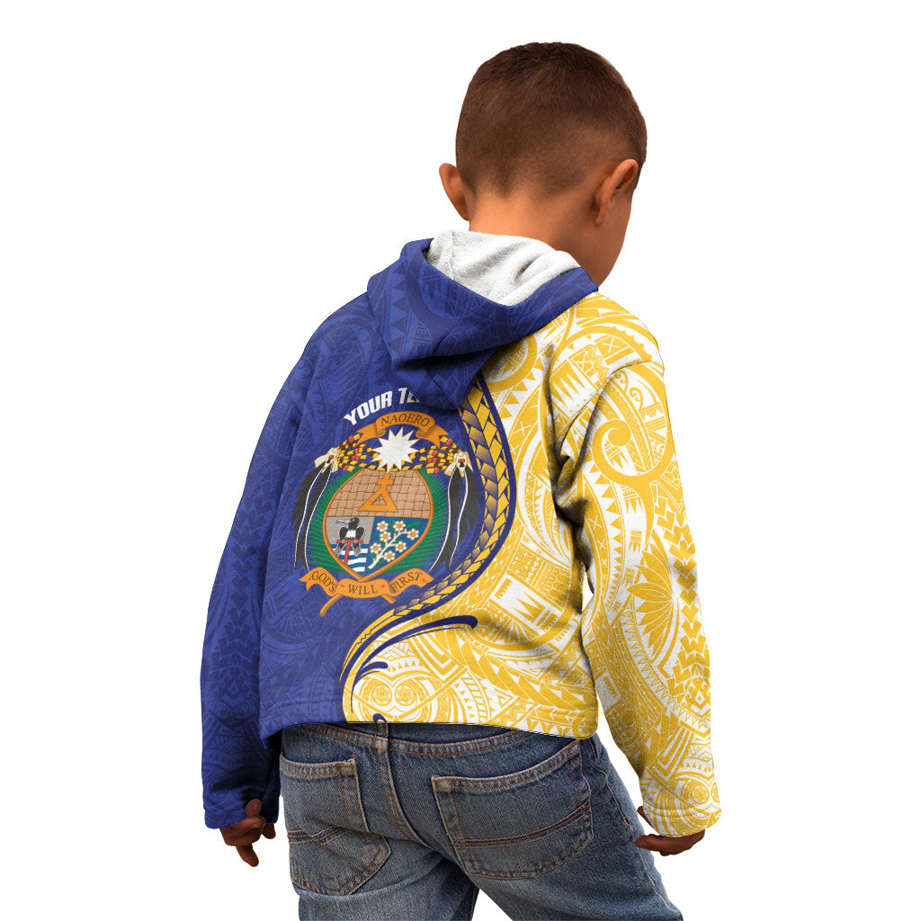 Personalised Nauru Angam Day Kid Hoodie Naoero Frigatebird With Flag Proud
