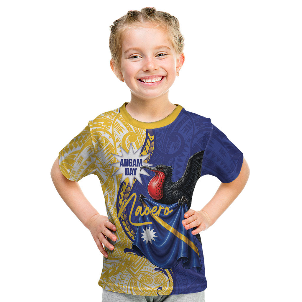 Personalised Nauru Angam Day Kid T Shirt Naoero Frigatebird With Flag Proud