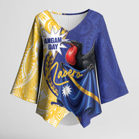 Personalised Nauru Angam Day Kimono Sleeve Blouse Naoero Frigatebird With Flag Proud