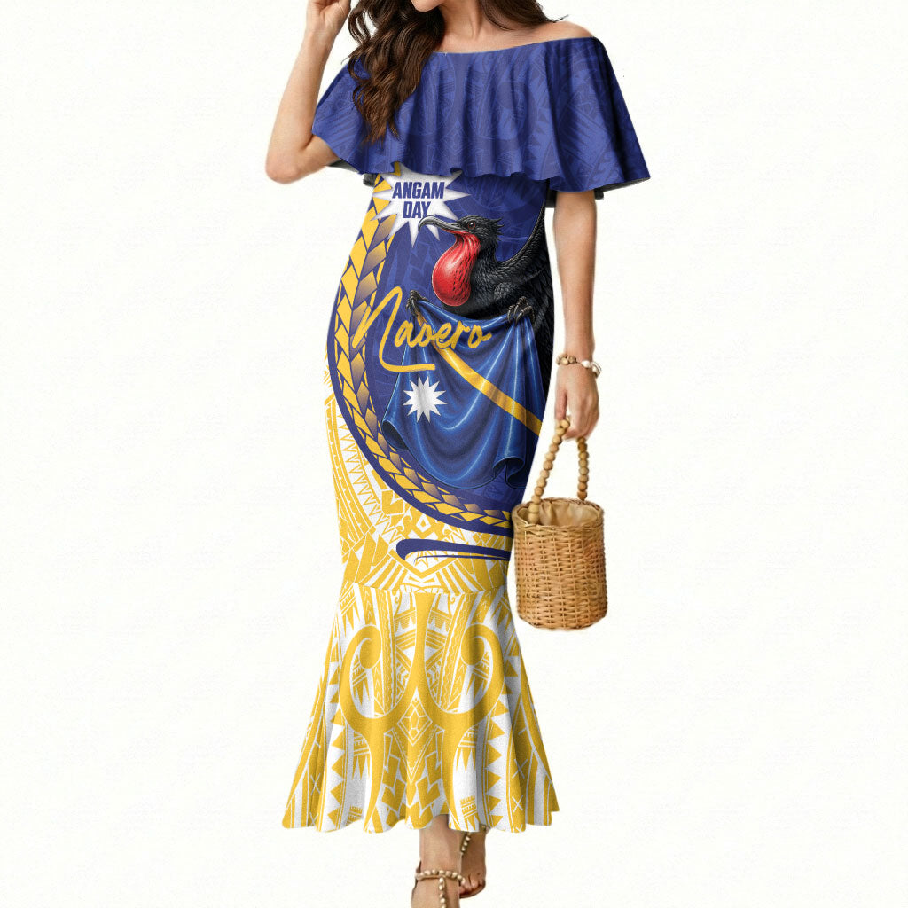 Personalised Nauru Angam Day Mermaid Dress Naoero Frigatebird With Flag Proud