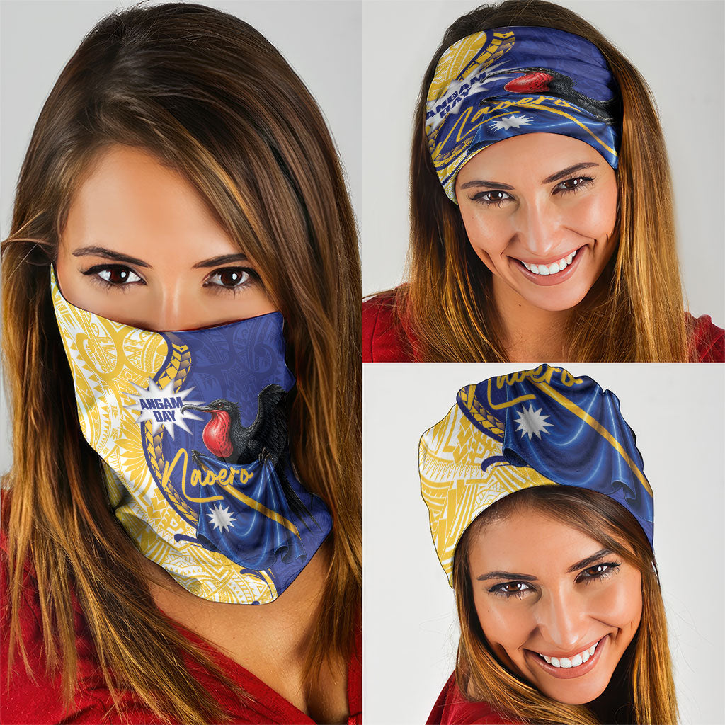 Nauru Angam Day Neck Gaiter Naoero Frigatebird With Flag Proud