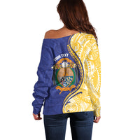 Personalised Nauru Angam Day Off Shoulder Sweater Naoero Frigatebird With Flag Proud