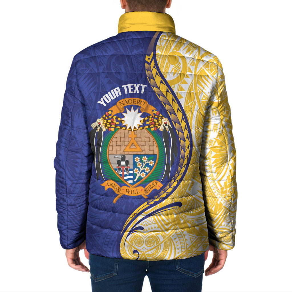 Personalised Nauru Angam Day Padded Jacket Naoero Frigatebird With Flag Proud