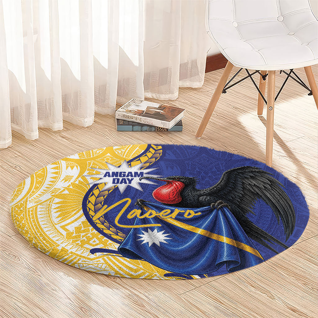 Nauru Angam Day Round Carpet Naoero Frigatebird With Flag Proud