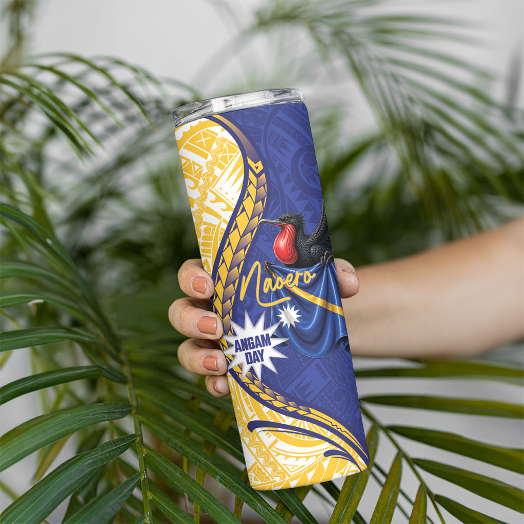 Personalised Nauru Angam Day Skinny Tumbler Naoero Frigatebird With Flag Proud