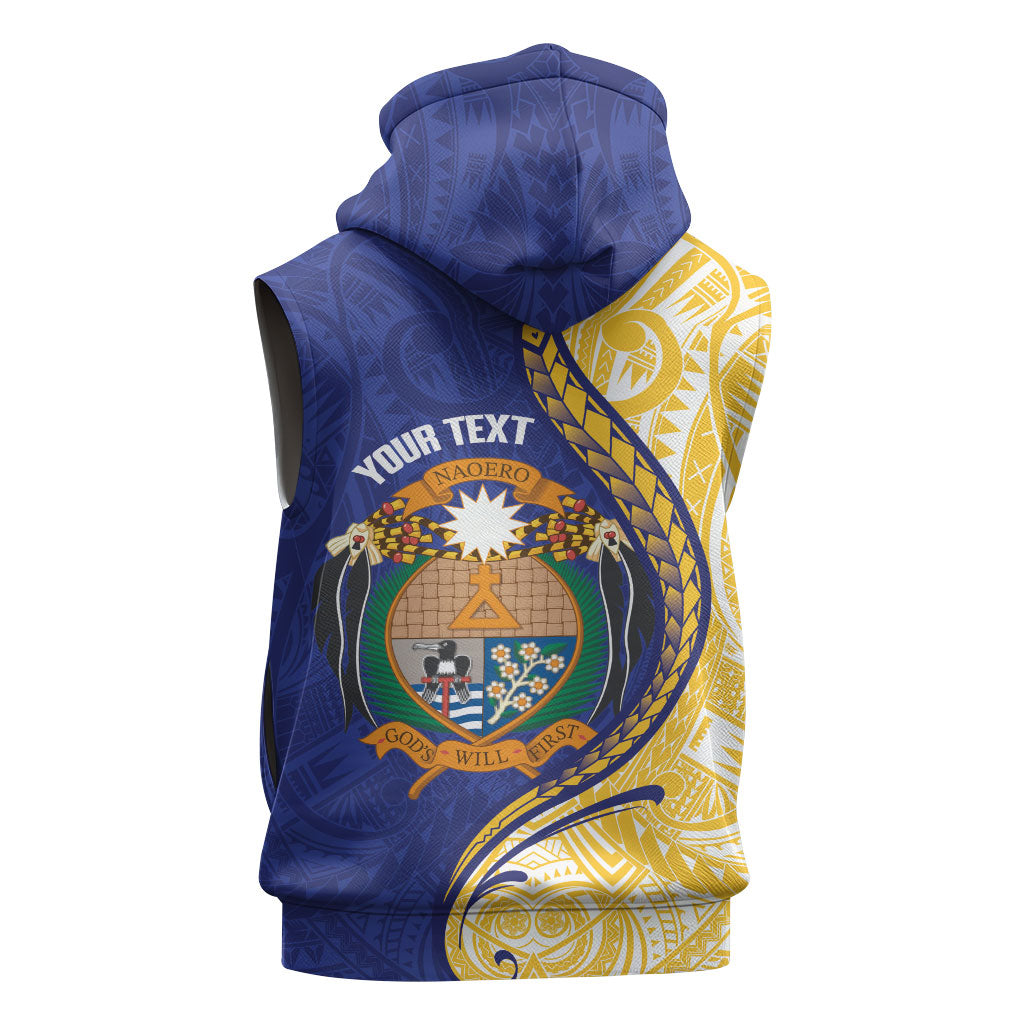 Personalised Nauru Angam Day Sleeveless Hoodie Naoero Frigatebird With Flag Proud