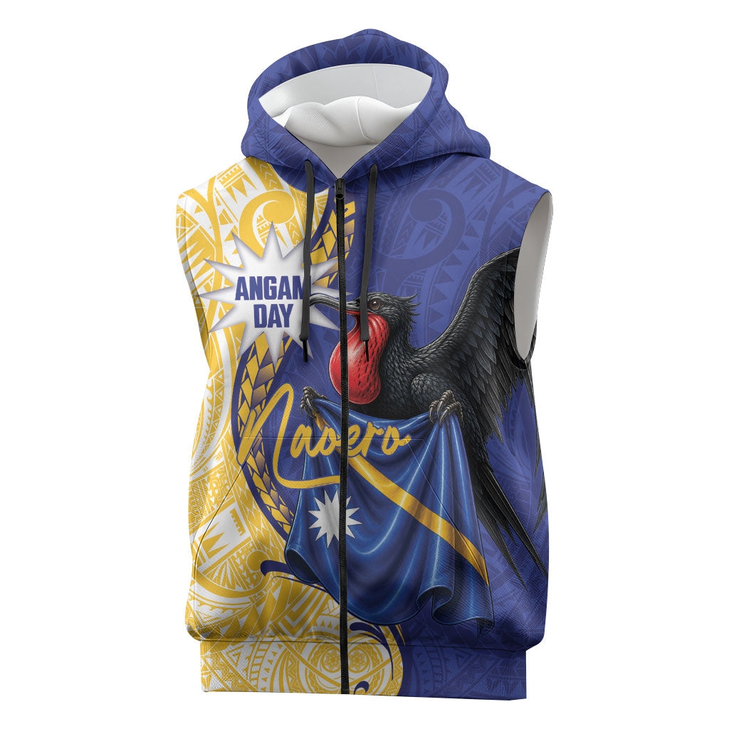 Personalised Nauru Angam Day Sleeveless Zip Hoodie Naoero Frigatebird With Flag Proud