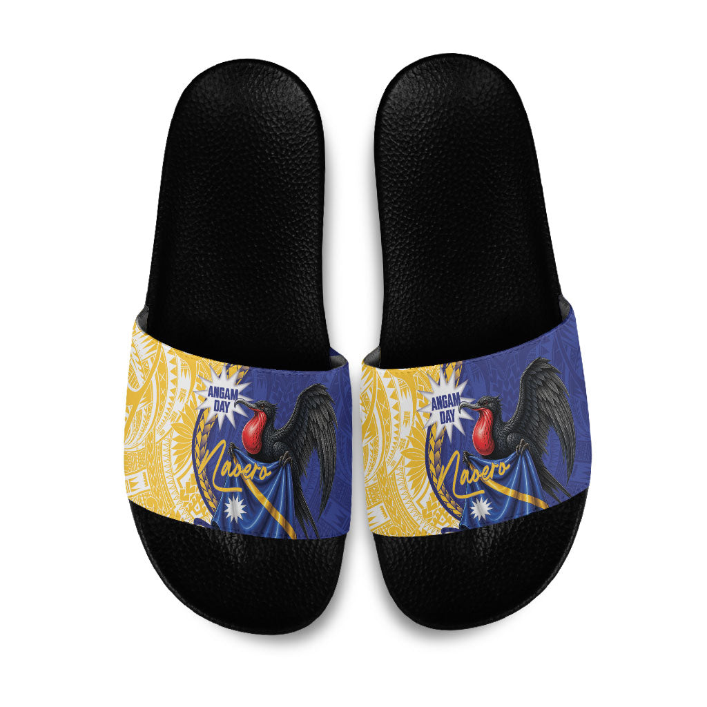 Nauru Angam Day Slide Sandals Naoero Frigatebird With Flag Proud