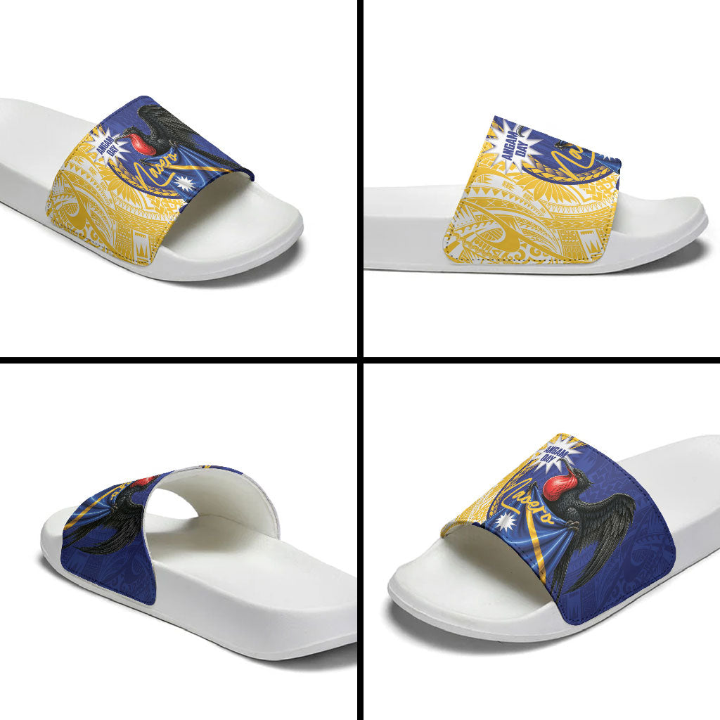 Nauru Angam Day Slide Sandals Naoero Frigatebird With Flag Proud
