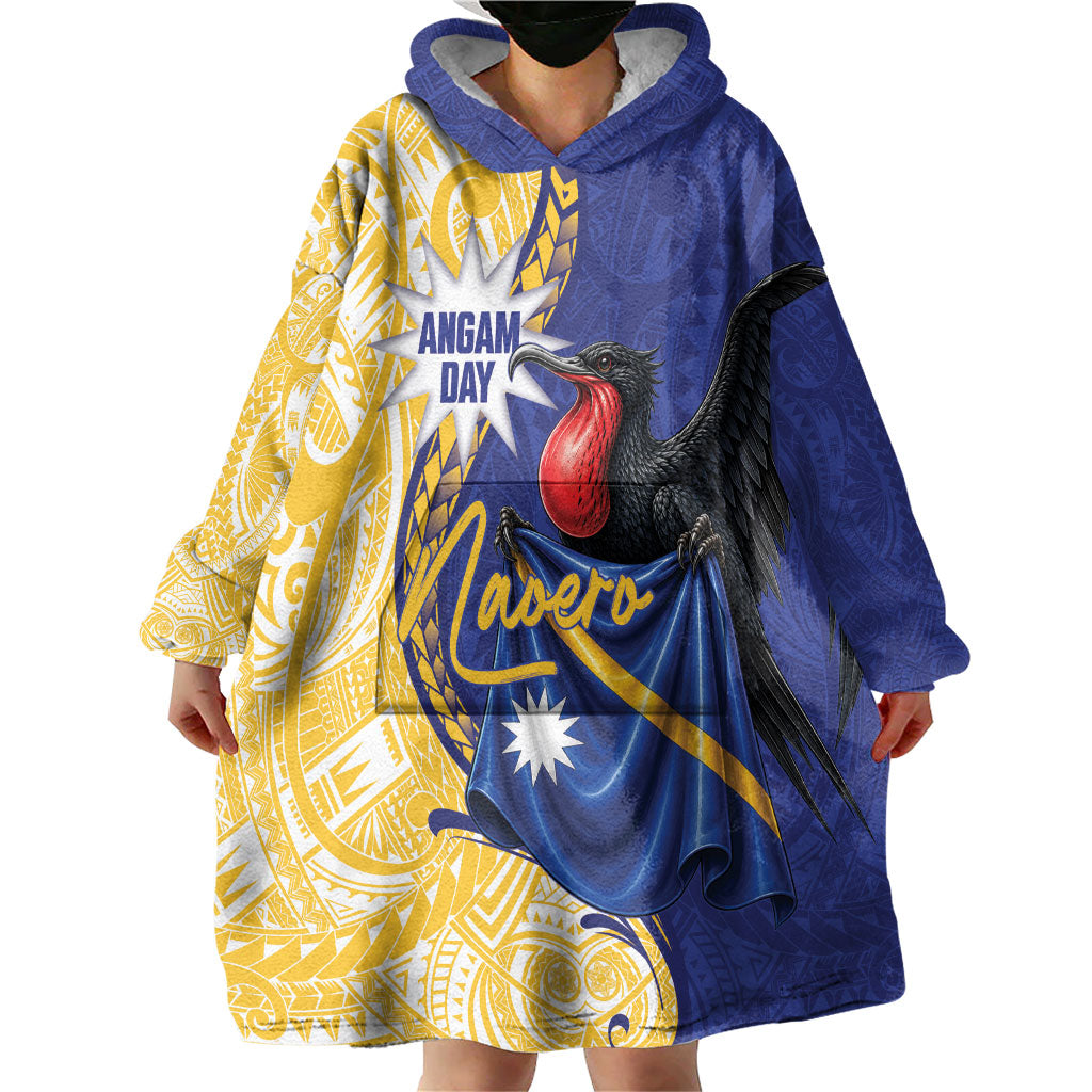 Personalised Nauru Angam Day Wearable Blanket Hoodie Naoero Frigatebird With Flag Proud