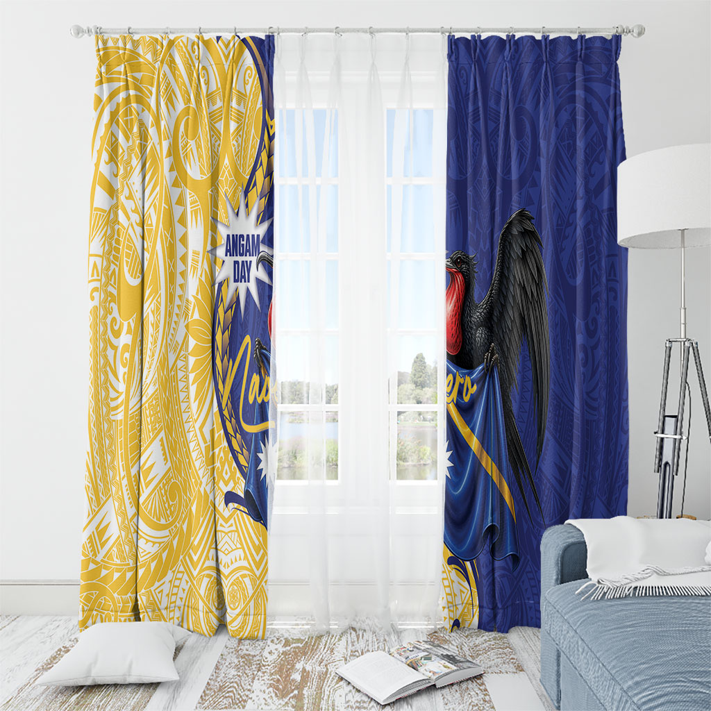 Nauru Angam Day Window Curtain Naoero Frigatebird With Flag Proud
