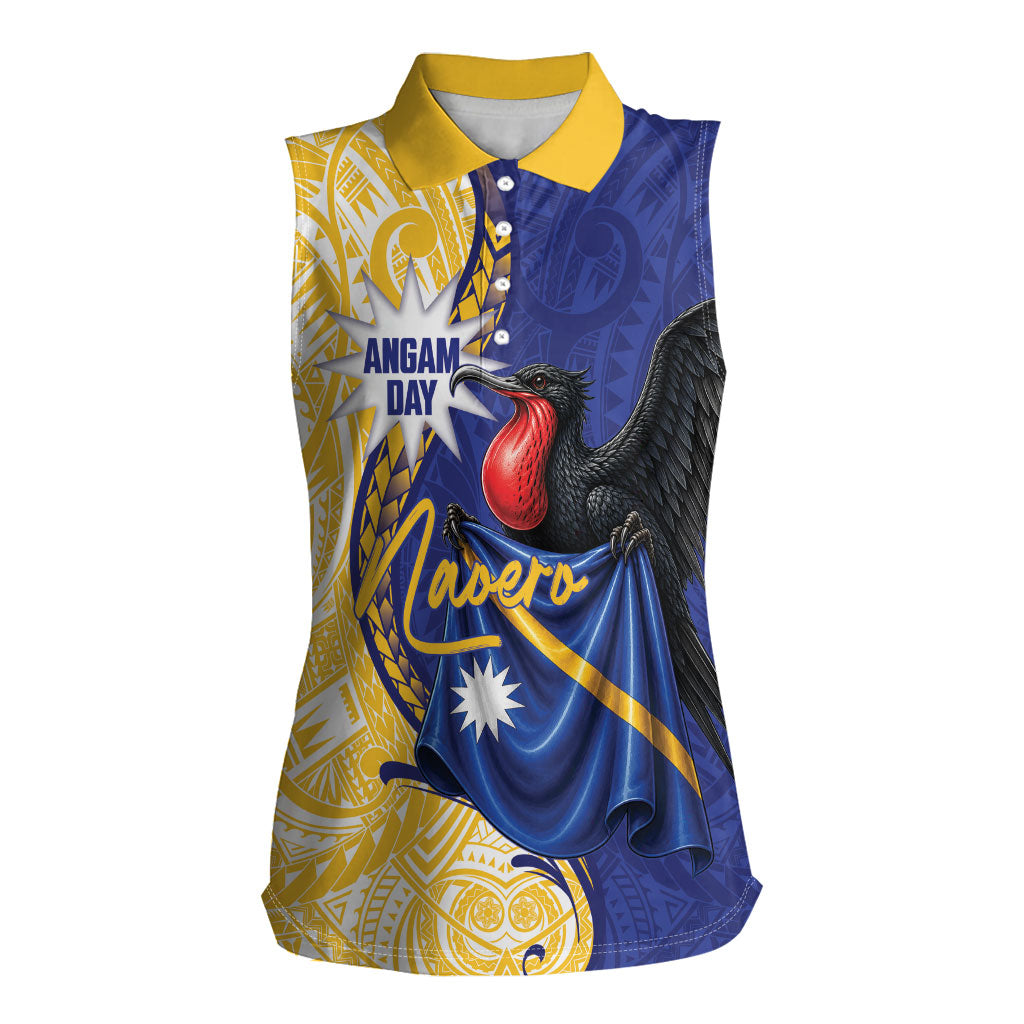 Personalised Nauru Angam Day Women Sleeveless Polo Shirt Naoero Frigatebird With Flag Proud