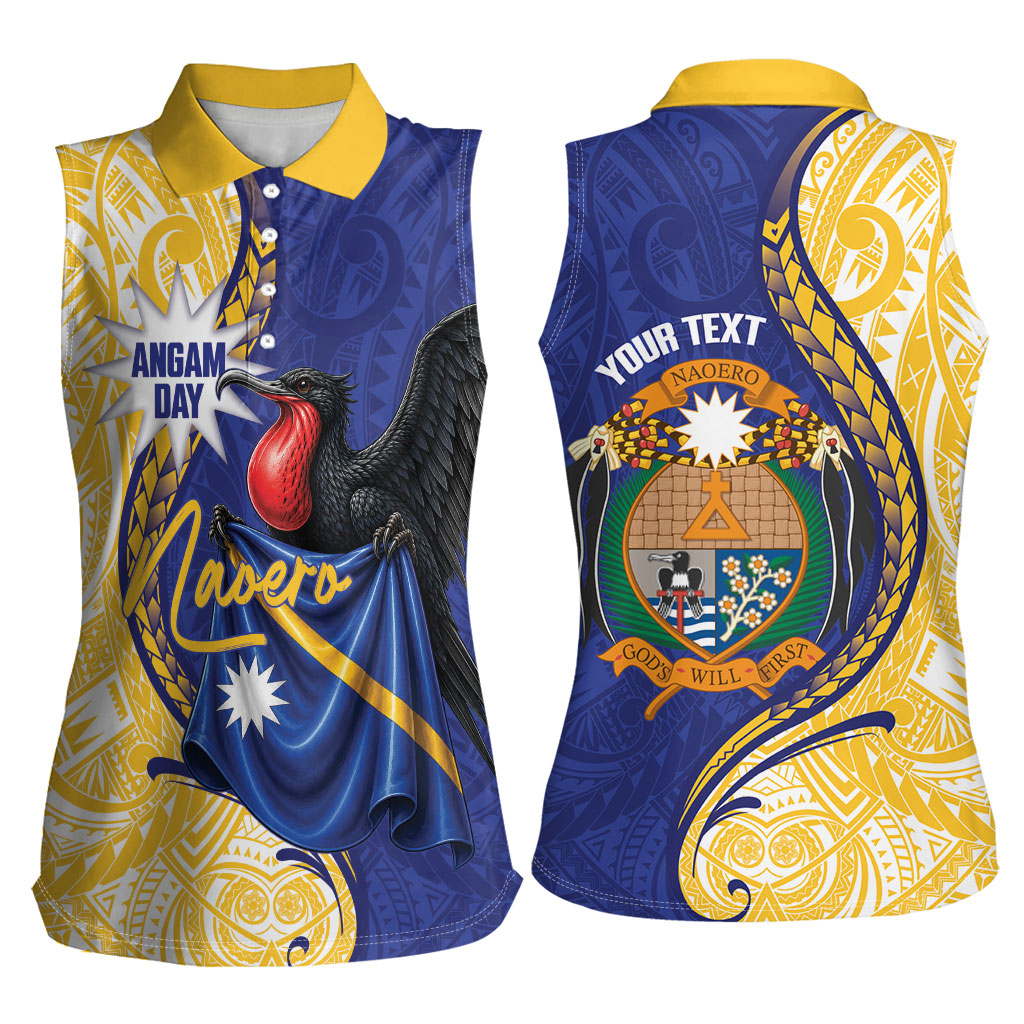 Personalised Nauru Angam Day Women Sleeveless Polo Shirt Naoero Frigatebird With Flag Proud