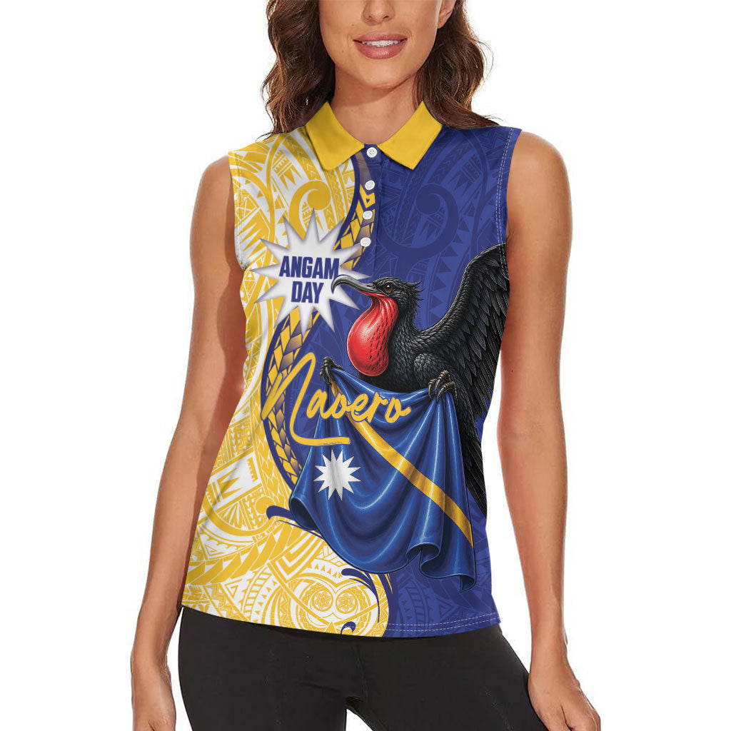 Personalised Nauru Angam Day Women Sleeveless Polo Shirt Naoero Frigatebird With Flag Proud