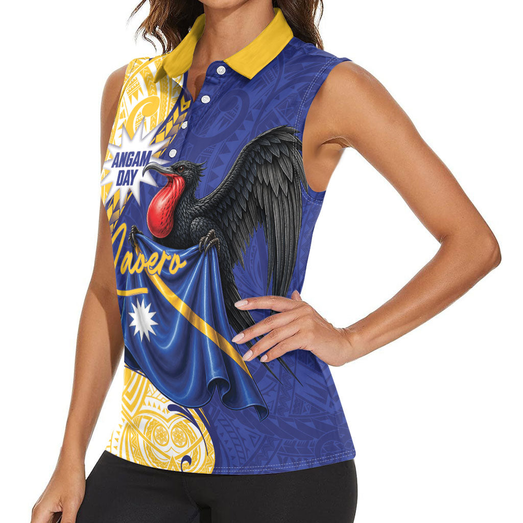 Personalised Nauru Angam Day Women Sleeveless Polo Shirt Naoero Frigatebird With Flag Proud