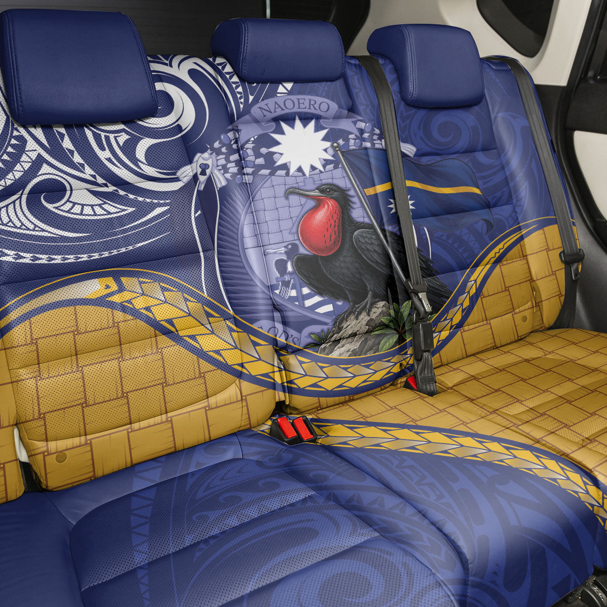 Magnificent Frigatebird Nauru Back Car Seat Cover Pandanus Weaving Polynesian Pattern