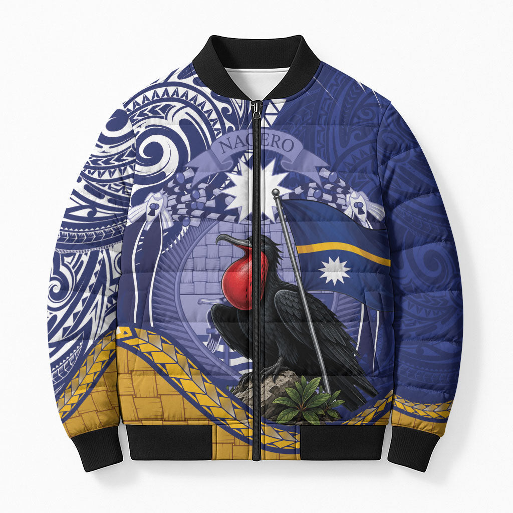 Magnificent Frigatebird Nauru Bomber Puffer Jacket Pandanus Weaving Polynesian Pattern LT14 Unisex Blue - Polynesian Pride