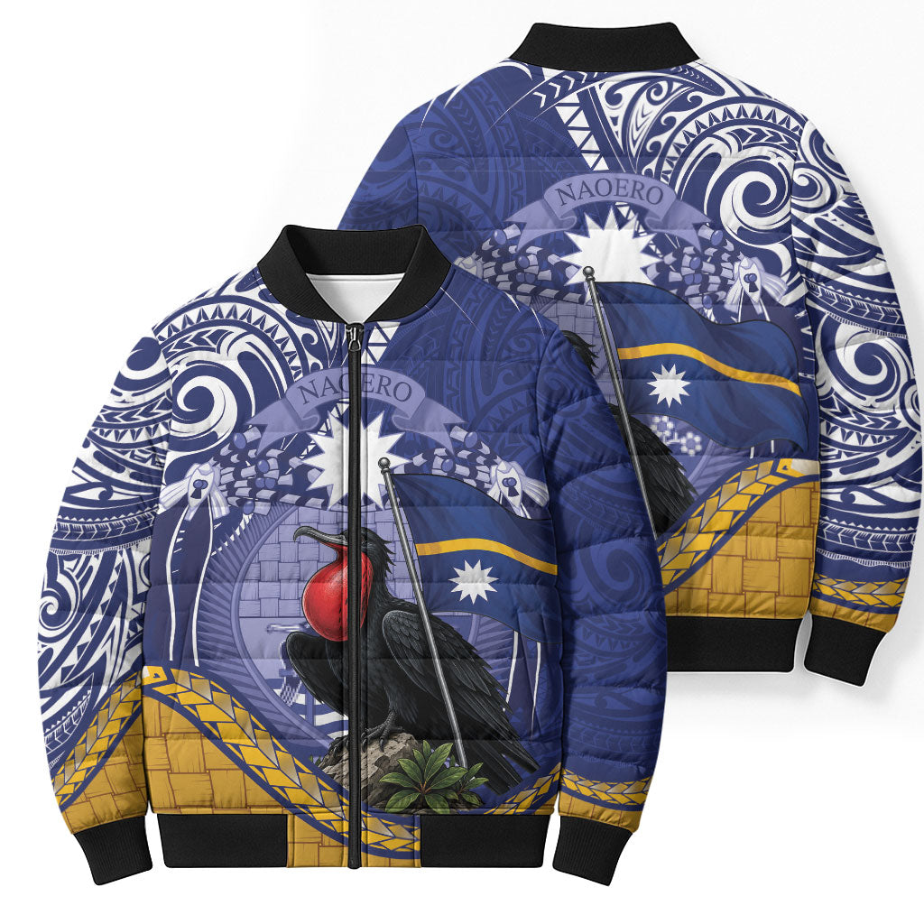 Magnificent Frigatebird Nauru Bomber Puffer Jacket Pandanus Weaving Polynesian Pattern