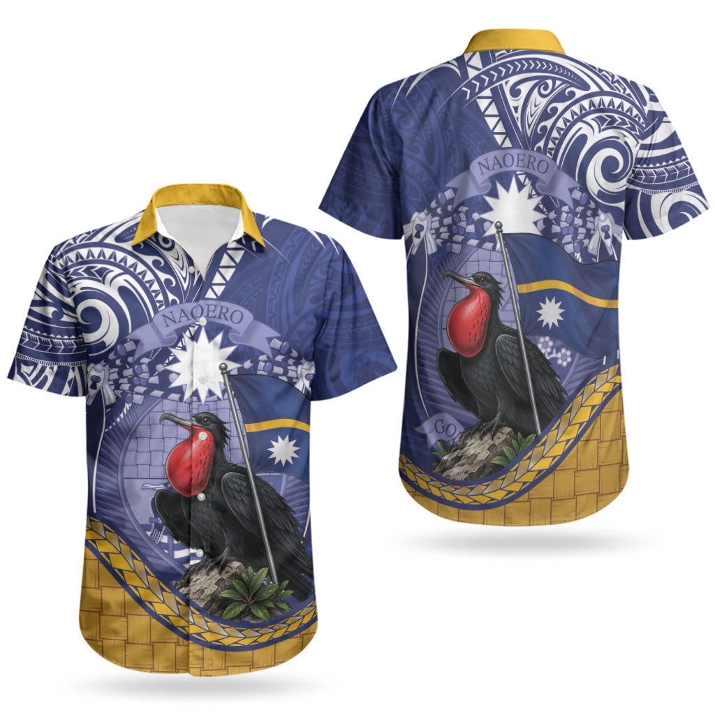 Magnificent Frigatebird Nauru Couples Matching Short Sleeve Bodycon Dress and Hawaiian Shirt Pandanus Weaving Polynesian Pattern