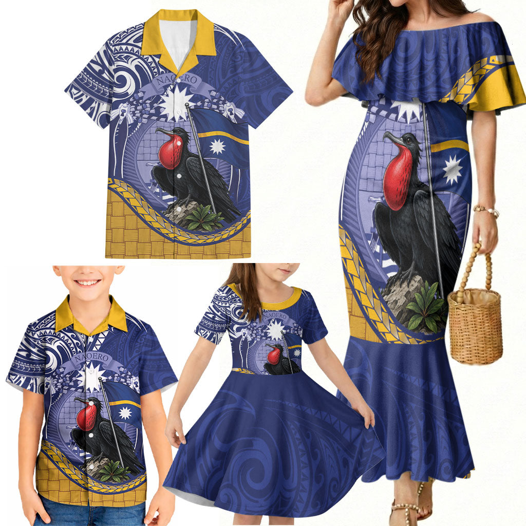 Magnificent Frigatebird Nauru Family Matching Mermaid Dress and Hawaiian Shirt Pandanus Weaving Polynesian Pattern