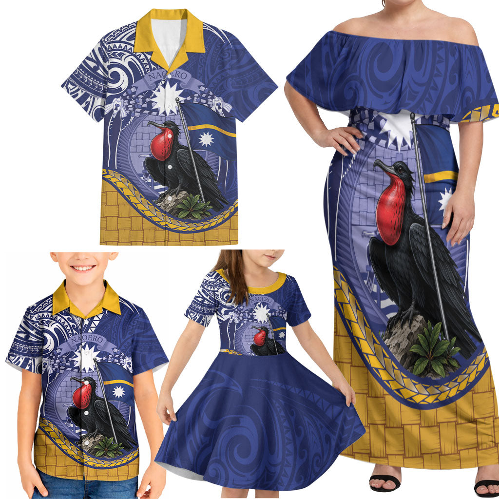 Magnificent Frigatebird Nauru Family Matching Off Shoulder Maxi Dress and Hawaiian Shirt Pandanus Weaving Polynesian Pattern