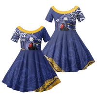 Magnificent Frigatebird Nauru Family Matching Off Shoulder Maxi Dress and Hawaiian Shirt Pandanus Weaving Polynesian Pattern