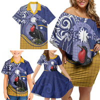 Magnificent Frigatebird Nauru Family Matching Off Shoulder Short Dress and Hawaiian Shirt Pandanus Weaving Polynesian Pattern