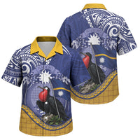 Magnificent Frigatebird Nauru Family Matching Off Shoulder Short Dress and Hawaiian Shirt Pandanus Weaving Polynesian Pattern