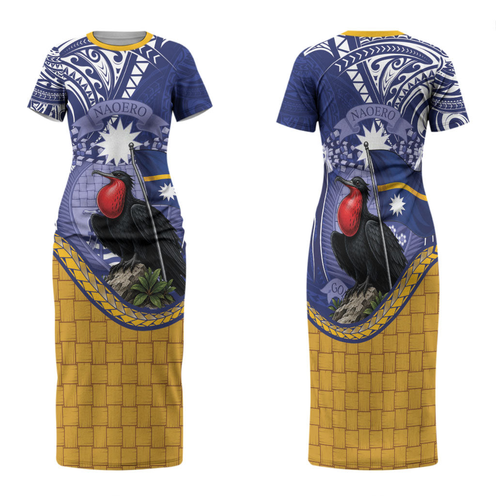 Magnificent Frigatebird Nauru Family Matching Short Sleeve Bodycon Dress and Hawaiian Shirt Pandanus Weaving Polynesian Pattern