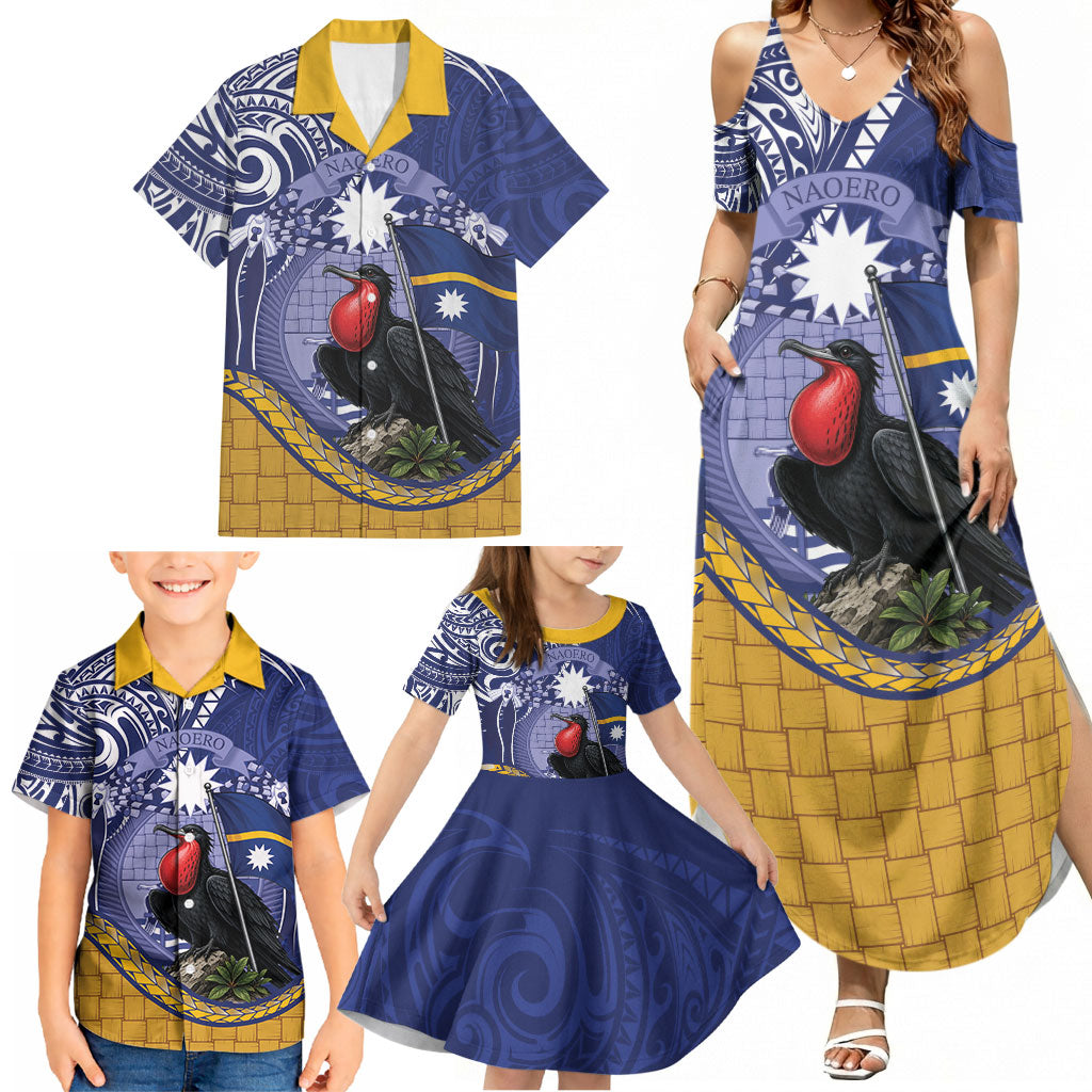 Magnificent Frigatebird Nauru Family Matching Summer Maxi Dress and Hawaiian Shirt Pandanus Weaving Polynesian Pattern