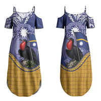 Magnificent Frigatebird Nauru Family Matching Summer Maxi Dress and Hawaiian Shirt Pandanus Weaving Polynesian Pattern