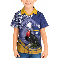 Magnificent Frigatebird Nauru Kid Hawaiian Shirt Pandanus Weaving Polynesian Pattern