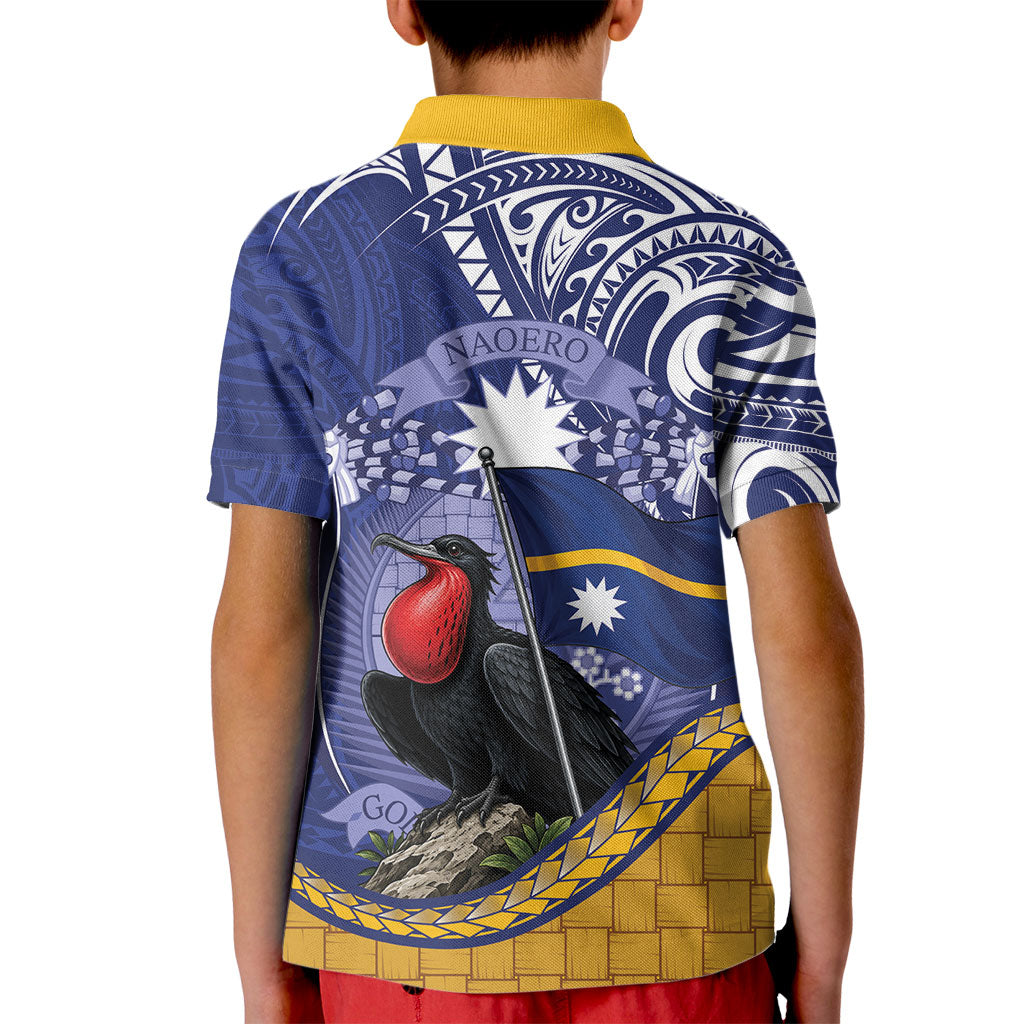 Magnificent Frigatebird Nauru Kid Polo Shirt Pandanus Weaving Polynesian Pattern