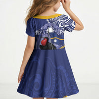Magnificent Frigatebird Nauru Kid Short Sleeve Dress Pandanus Weaving Polynesian Pattern