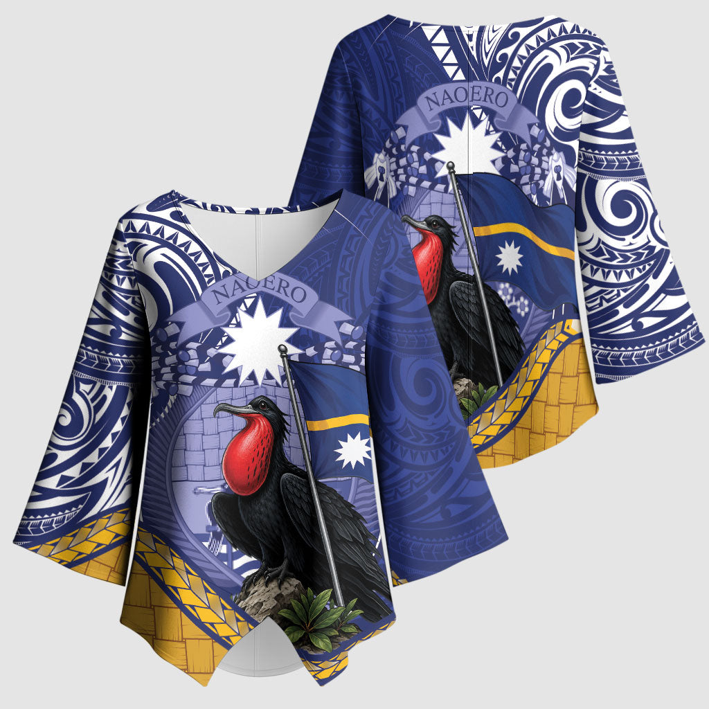 Magnificent Frigatebird Nauru Kimono Sleeve Blouse Pandanus Weaving Polynesian Pattern