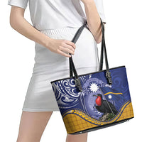 Magnificent Frigatebird Nauru Leather Tote Bag Pandanus Weaving Polynesian Pattern