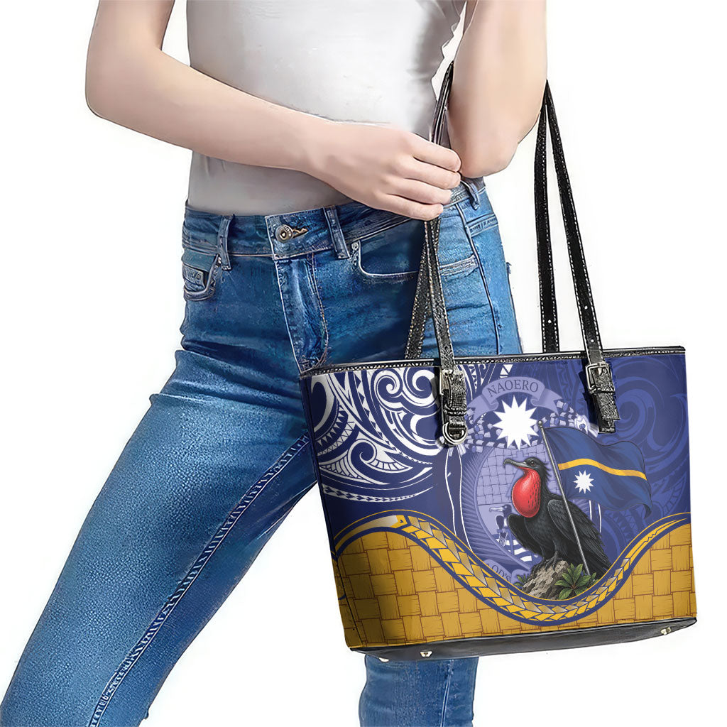 Magnificent Frigatebird Nauru Leather Tote Bag Pandanus Weaving Polynesian Pattern