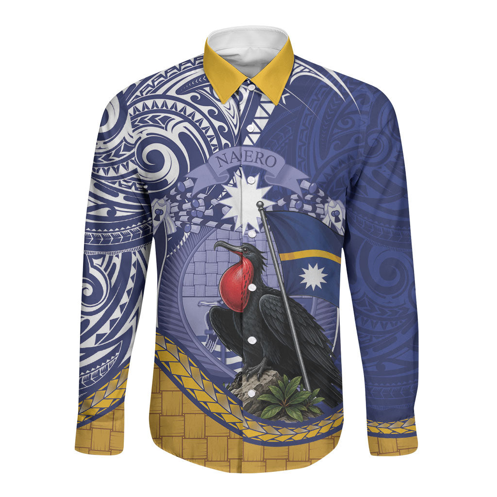 Magnificent Frigatebird Nauru Long Sleeve Button Shirt Pandanus Weaving Polynesian Pattern
