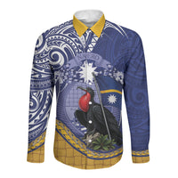 Magnificent Frigatebird Nauru Long Sleeve Button Shirt Pandanus Weaving Polynesian Pattern