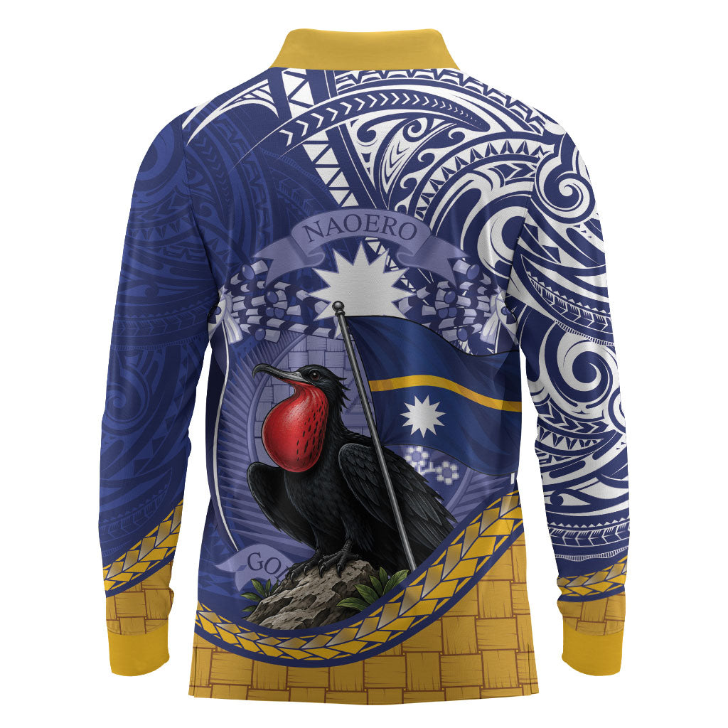 Magnificent Frigatebird Nauru Long Sleeve Polo Shirt Pandanus Weaving Polynesian Pattern