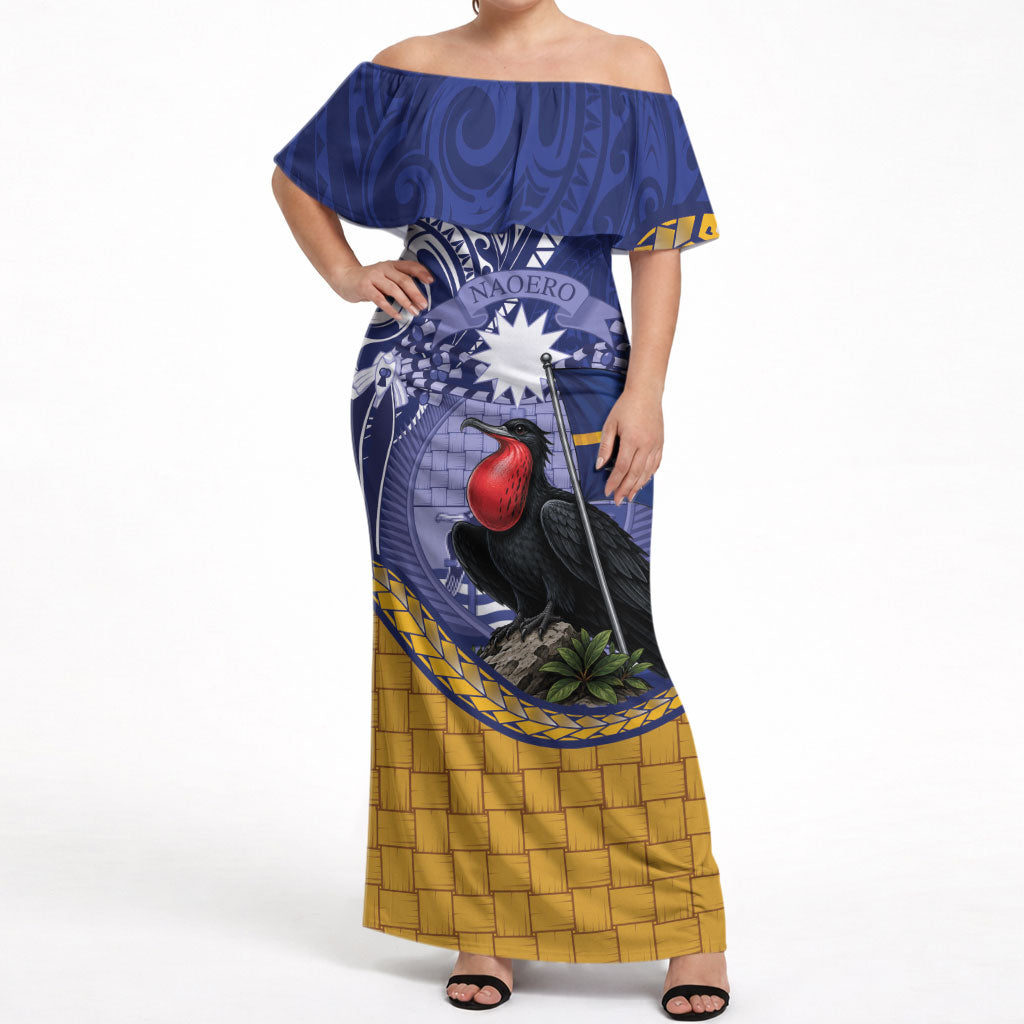 Magnificent Frigatebird Nauru Off Shoulder Maxi Dress Pandanus Weaving Polynesian Pattern