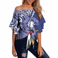 Magnificent Frigatebird Nauru Off Shoulder Wrap Waist Top Pandanus Weaving Polynesian Pattern