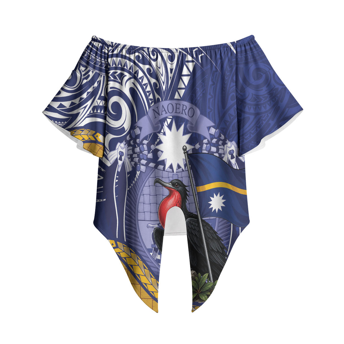 Magnificent Frigatebird Nauru Off Shoulder Wrap Waist Top Pandanus Weaving Polynesian Pattern