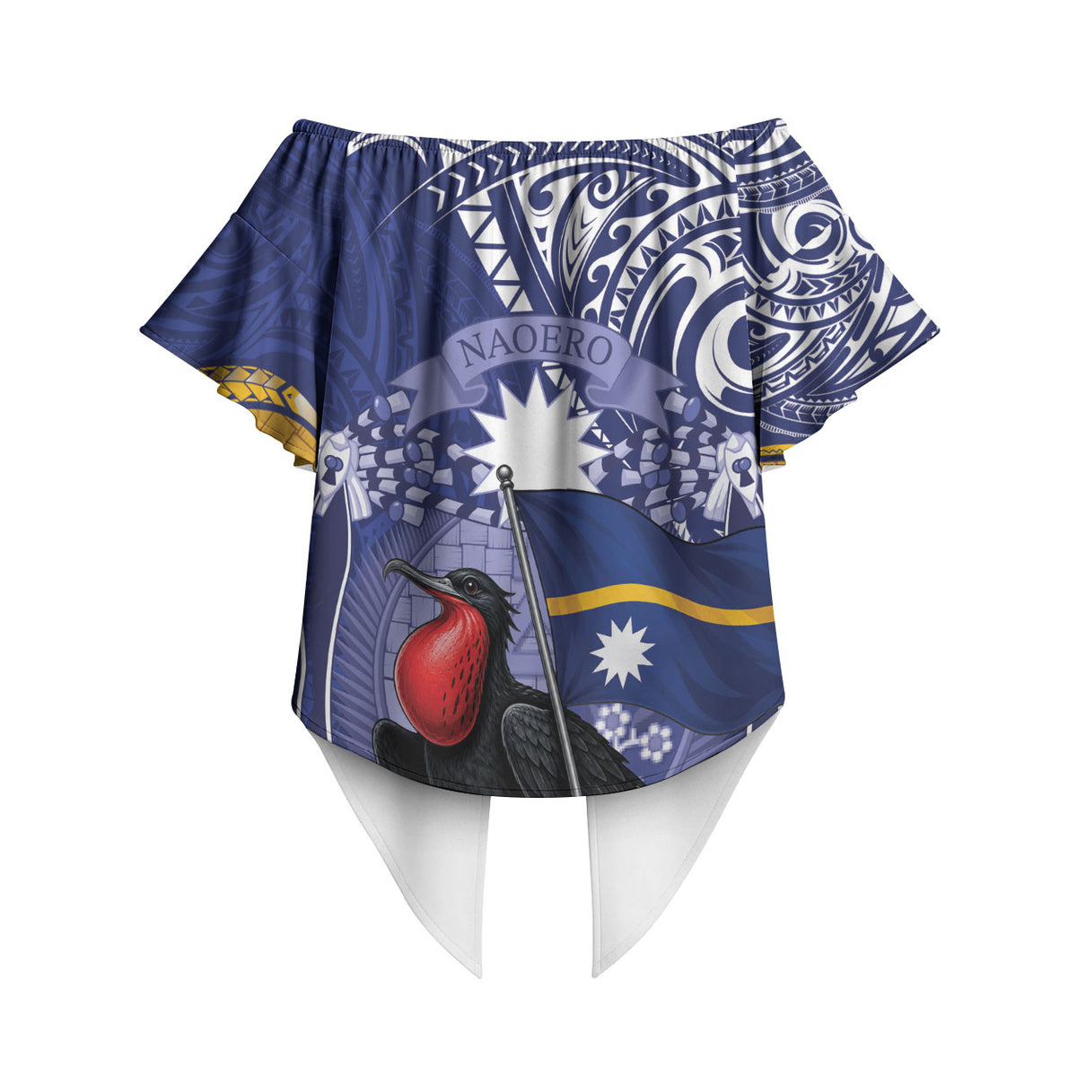 Magnificent Frigatebird Nauru Off Shoulder Wrap Waist Top Pandanus Weaving Polynesian Pattern